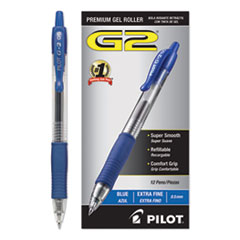 Pilot® G2 Premium Gel Pen, Retractable, Extra-Fine 0.5 mm, Blue Ink, Smoke Barrel, Dozen