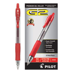 Pilot® G2 Premium Gel Pen, Retractable, Extra-Fine 0.5 mm, Red Ink, Smoke Barrel, Dozen