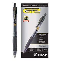 Pilot® G2 Premium Gel Pen, Retractable, Bold 1 mm, Black Ink, Smoke Barrel, Dozen