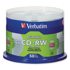 Verbatim® CD-RW DataLifePlus Printable Rewritable Disc, 700 MB/80 min, 12x, Spindle, Silver, 50/Pack