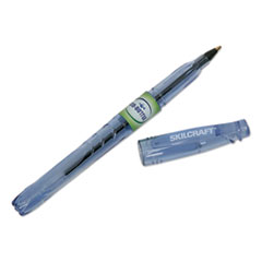 7520016827160, SKILCRAFT Recycled Water Bottle Ballpoint Pen, Stick, Fine 0.5 mm, Black Ink, Clear Barrel, Dozen