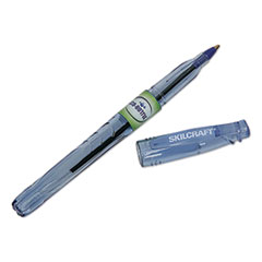 7520016827163, SKILCRAFT Recycled Water Bottle Ballpoint Pen, Stick, Medium 0.7 mm, Blue Ink, Clear Barrel, Dozen