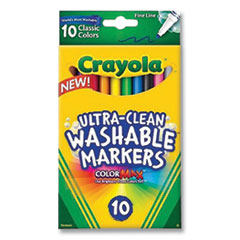 Crayola® Ultra-Clean Washable Markers, Fine Line Precision Bullet Tip, Assorted Colors, 10/Box