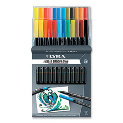 LYRA Aquabrush Duo Marker, Fine/Broad Brush/Bullet Tips, Assorted Colors, 24/Set