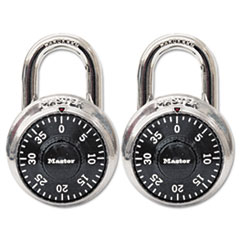 Master Lock® Combination Lock, Stainless Steel, 1 7/8" Wide, Black Dial, 2/Pack