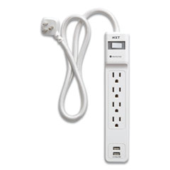 Surge Protector, 4 AC Outlets/2 USB Ports, 3 ft Cord, 600 J, White