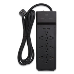 Surge Protector, 12 AC Outlets/2 USB Ports, 8 ft Cord, 3,900 J, Black