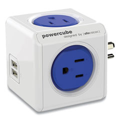 Allocacoc PowerCube Original USB, 4 AC Outlets/2 USB Ports, 175 J, Blue/White