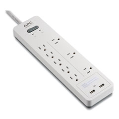 APC® Home Office SurgeArrest Power Surge Protector, 8 AC Outlets/2 USB Ports, 6 ft Cord, 2,160 J, White