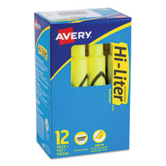 Avery® HI-LITER Desk-Style Highlighters, Fluorescent Yellow Ink, Chisel Tip, Yellow/Black Barrel, Dozen
