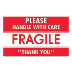 Tape Logic® Pre-Printed Message Labels, Fragile-Please Handle with Care-Thank You, 3 x 5, Red/White, 500/Roll