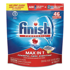 FINISH® Powerball Max in 1 Super Charged Ultra Degreaser Dishwasher Tabs, Lemon, Wrapper-Free, 46/Pack
