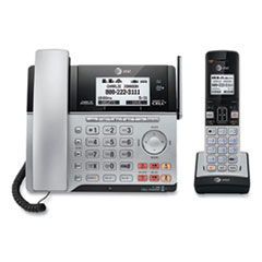 AT&T® Connect to Cell TL86103 Two-Line Corded/Cordless Phone, Corded Base Station and 1 Additional Handset, Black/Silver