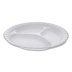 Pactiv Evergreen Placesetter Satin Non-Laminated Foam Dinnerware, 3-Compartment Plate, 9" dia, White, 500/Carton