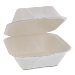 Pactiv Evergreen EarthChoice Bagasse Hinged Lid Container, Single Tab Lock, 6" Sandwich, 5.8 x 5.8 x 3.3, Natural, 500/Carton