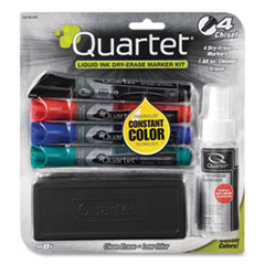 EnduraGlide Dry Erase Marker Kit with Cleaner and Eraser, Broad Chisel Tip, Assorted Colors, 4/Pack