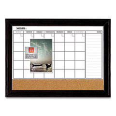 Quartet® Magnetic Combination Dry Erase Calendar/Cork Board, 35 x 23, Natural/White Surface, Black Wood Frame