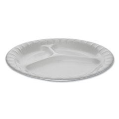 Pactiv Evergreen Placesetter Deluxe Laminated Foam Dinnerware, 3-Compartment Plate, 8.88" dia, White, 500/Carton