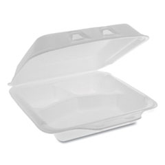 Pactiv Evergreen SmartLock Foam Hinged Lid Container, Small, 3-Compartment, 7.5 x 8 x 2.63, White, 150/Carton