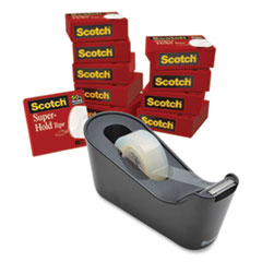 Scotch® Super-Hold Tape with Dispenser, 1" Core, 0.75" x 27.77 yds, Clear, 10 Rolls and 1 Dispenser/Pack