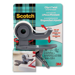 Scotch® Clip and Twist Desktop Tape Dispenser, with Tape Roll, 1" Core, Plastic, Gray