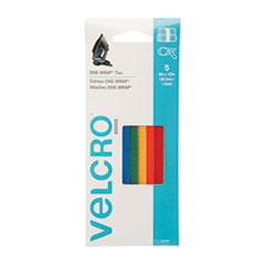 VELCRO® Brand ONE-WRAP Pre-Cut Thin Ties, 0.5" x 8", Assorted Colors, 5/Pack