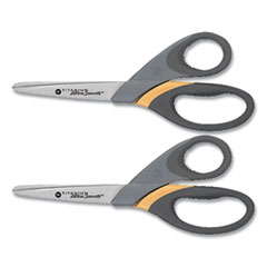 Westcott® Titanium UltraSmooth Scissors, Blunt Tip, 8" Long, 3.5" Cut Length, Gray/Yellow Straight Handle, 2/Pack