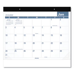 AT-A-GLANCE® Easy-to-Read Monthly Desk Pad, 22 x 17, White/Blue Sheets, Black Binding, Clear Corners, 12-Month (Jan to Dec): 2024