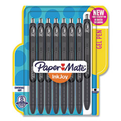Paper Mate® InkJoy Gel Pen, Retractable, Fine 0.5 mm, Black Ink, Black/Smoke Barrel, 8/Pack