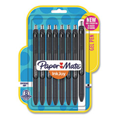 Paper Mate® InkJoy Gel Pen, Retractable, Medium 0.7 mm, Black Ink, Black/Smoke Barrel, 8/Pack