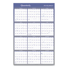 AT-A-GLANCE® Vertical/Horizontal Erasable Quarterly/Monthly Wall Planner, 24 x 36, White/Blue Sheets, 12-Month (Jan to Dec): 2024