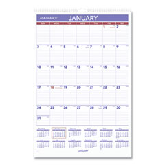 AT-A-GLANCE® Monthly Wall Calendar with Ruled Daily Blocks, 15.5 x 22.75, White Sheets, 12-Month (Jan to Dec): 2022