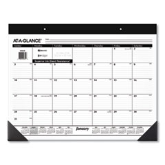 AT-A-GLANCE® Monthly Refillable Desk Pad, 22 x 17, White Sheets, Black Binding, Black Corners, 12-Month (Jan to Dec): 2024