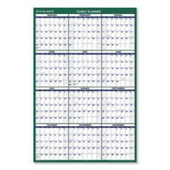 AT-A-GLANCE® Vertical Erasable Wall Planner, 32 x 48, White/Green Sheets, 12-Month (Jan to Dec): 2024