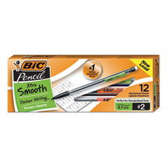 BIC® Xtra Smooth Mechanical Pencils with Tube of Lead, 0.7 mm, HB (#2), Black Lead, Clear Barrel, Dozen