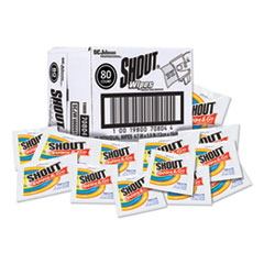 Shout® Wipe and Go Instant Stain Remover, 4.7 x 5.9, Unscented, White, 80 Packets/Carton