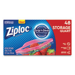 Ziploc® Double Zipper Storage Bags, 1 qt, 1.75 mil, 9.63" x 8.5", Clear, 9/Carton