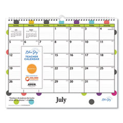Blue Sky® Academic Wall Calendar, Teacher Dots Artwork/Formatting, 15 x 12, White/Multicolor Sheets, 12-Month (July-June): 2021-2022