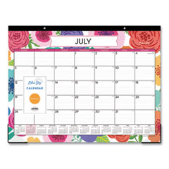 Blue Sky® Mahalo Academic Desk Pad, Floral Artwork, 22 x 17, Black Binding, Clear Corners, 12-Month (July to June): 2023 to 2024