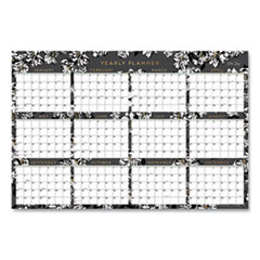 Blue Sky® Baccara Dark Laminated Erasable Wall Calendar, Floral Artwork, 36 x 24, White/Black/Gold Sheets, 12-Month (Jan-Dec): 2023