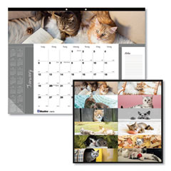 Blueline® Pets Collection Monthly Desk Pad, Furry Kittens Photography, 22 x 17, White Sheets, Black Binding, 12-Month (Jan-Dec): 2022