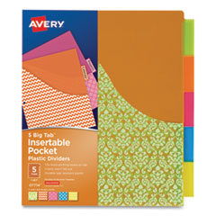 Avery® Big Tab Insertable One-Pocket Plastic Dividers, 5-Tab, 11.13 x 9.25, Assorted, 1 Set