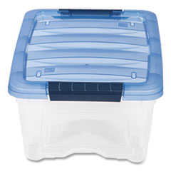 IRIS Stack and Pull Latching Flat Lid Storage Box, 3.23 gal, 10.9" x 16.5" x 6.5", Clear/Translucent Blue