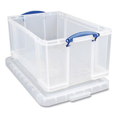 Really Useful Box® Snap-Lid Storage Bin, 16.9 gal, 17.31" x 28" x 12.25", Clear/Blue
