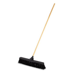 Rubbermaid® Commercial Push Brooms, 24 x 62, PP Bristles, Rough Floor Surfaces, Wood Handle, Black