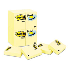 Post-it® Notes Original Pads in Canary Yellow, 1 1/2 x 2, 90-Sheet, 24/Pack