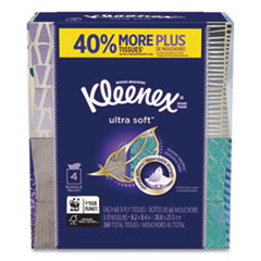 Kleenex® Ultra Soft Facial Tissue, 3-Ply, White, 8.75 x 4.5, 65 Sheets/Box, 4 Boxes/Pack