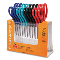 Fiskars® Kids Scissors Classpack, Pointed Tip, 5" Long, 1.75" Cut Length, Straight Handles, Assorted Colors, 12/Pack