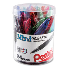 Pentel® R.S.V.P. Mini Ballpoint Pen, Stick, Medium 1 mm, Assorted Ink and Barrel Colors, 24/Pack