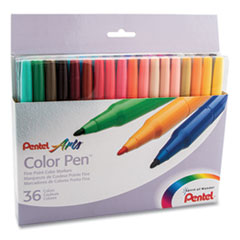 Pentel® Fine Point 36-Color Pen Set, Fine Bullet Tip, Assorted Colors, 36/Set